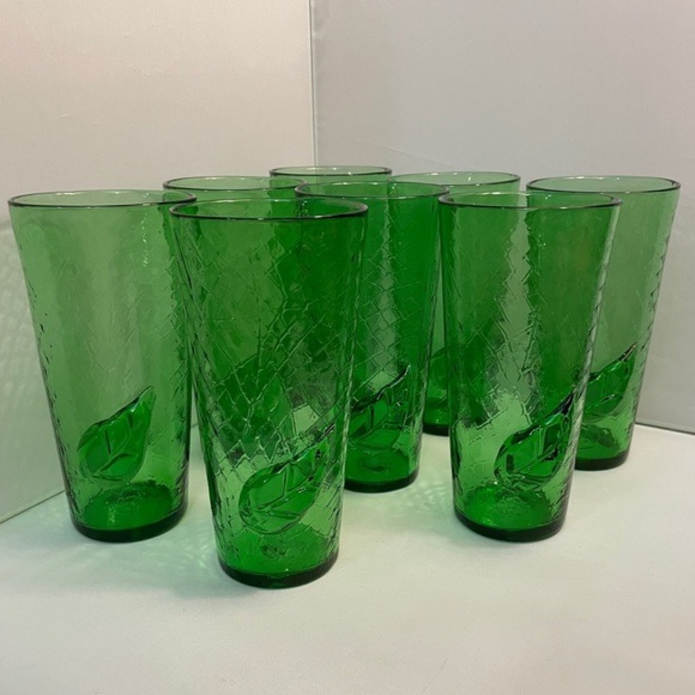 8 Rare Midcentury Crackle Glass Applied‎ Art Glass Leaf by Bonita Art Glass